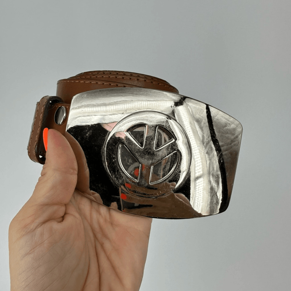 Pacifist Buckle Unisex Leather Belt Light Brown Size M  40” Hippie Festival